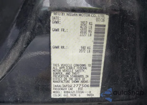 2016 Nissan Altima 2.5 S from USA, damaged, VIN 1N4AL3AP1GC277506